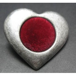 Bouton coeur argent velours 35 mm b21