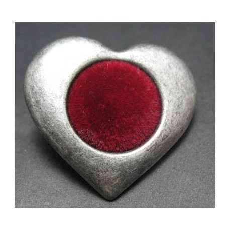 Bouton coeur argent velours 35 mm b21