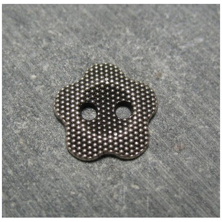 Bouton fleur quadrillée vieil argent 10mm