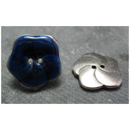 Bouton fleur bleu email 25 mm b1