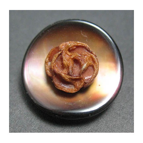 Nacre ancienne fleur marron 23 mm b51