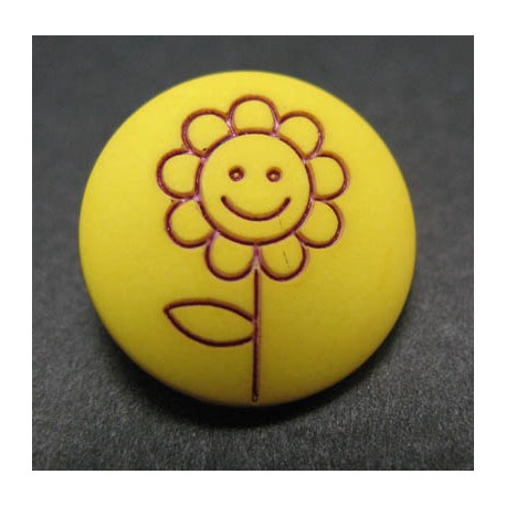 Bouton fleur tournesol jaune rouge 15mm 