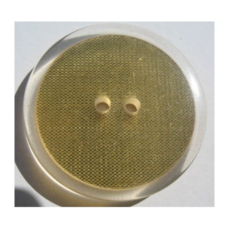 Bouton translucide inclusion tissu metal doré  effet loupe 34mm  