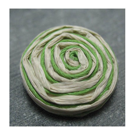 Bouton rafia écru vert 30 mm b34