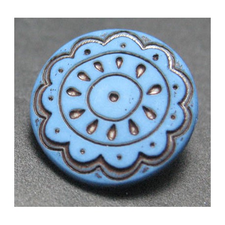 Bouton fleur arabesque bleu 15 mm b59