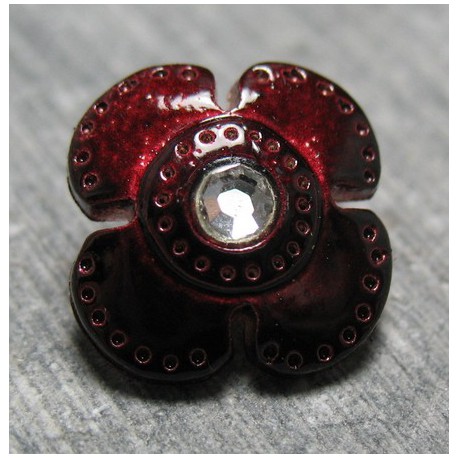 Bouton fleur rubis strass 14  mm b26