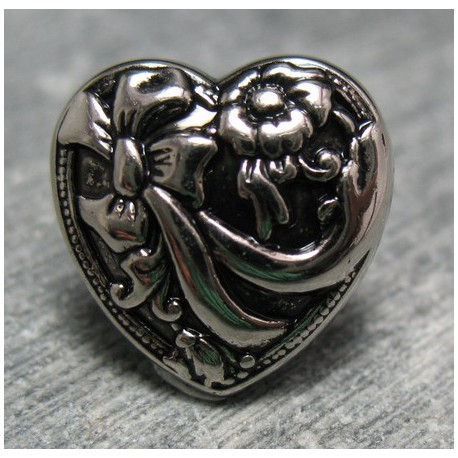 Bouton coeur vieil argent 15 mm b71