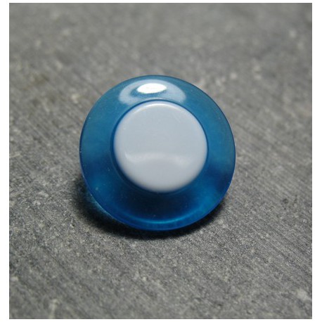 Bouton bleu translucide blanc 18mm