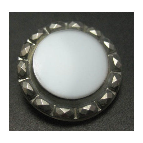 Bouton verre blanc argent 22mm 