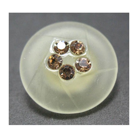 Bouton verre dépoli diamant écru 18 mm b16