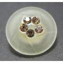 Bouton verre dépoli diamant écru 18 mm b16