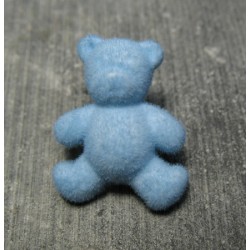 Bouton ours floqué velours bleu ciel 24 mm