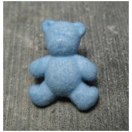 Bouton ours floqué velours bleu ciel 24 mm