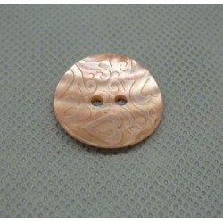 Bouton nacre gravé coeur rose 22mm