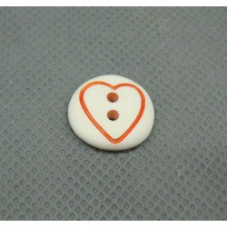 Bouton coeur orange base blanche 15mm