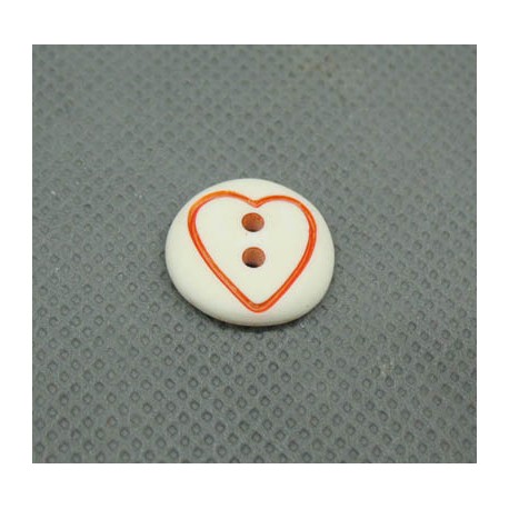 Bouton coeur orange base blanche 15mm