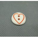 Bouton coeur orange base blanche 15mm