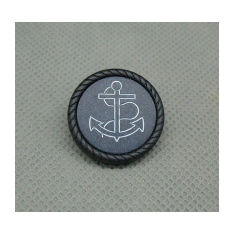 Bouton ancre noir marine 22mm