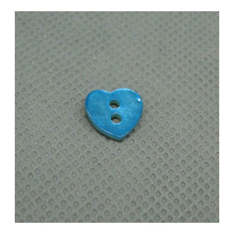 Bouton nacre coeur turquoise 10mm