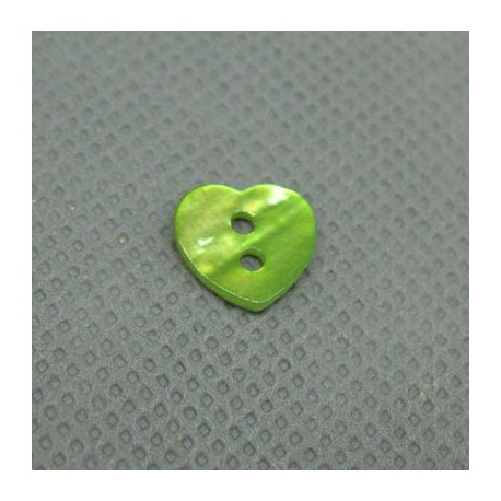 Bouton nacre coeur vert anis 10mm
