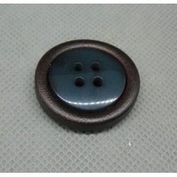 Bouton imitation cuir bleu pétrole 28mm