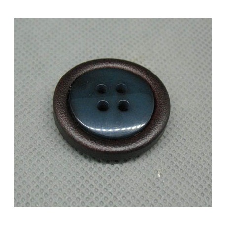 Bouton imitation cuir bleu pétrole 28mm