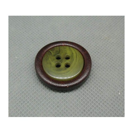 Bouton imitation cuir vert 28mm