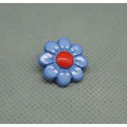 Bouton fleur 8 pétales bleu rouge 18mm