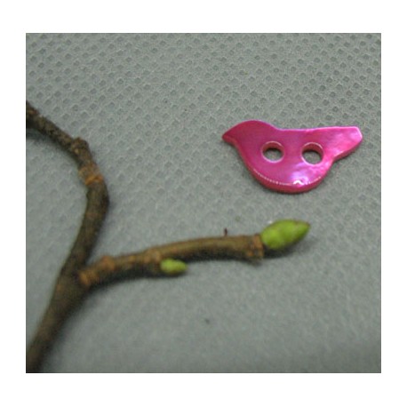 Bouton nacre oiseau fuschia 15mm