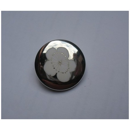 Bouton miroir fleur blanche 28mm