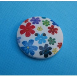 Bouton bois fleur  multicolores 30mm