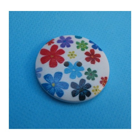 Bouton bois fleur multicolores 30mm