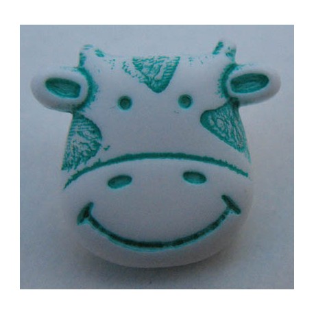 Bouton vache blanche verte 15mm 