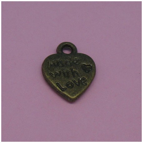 Charms 'made with love' antique 12mm