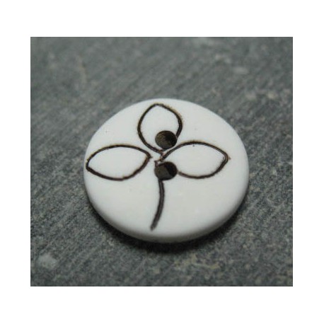 Bouton fleur trilobe blanc noir 15mm