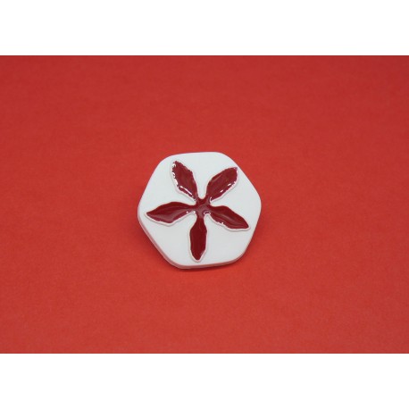 Bouton fleur hexagonale blanc rouge 21mm