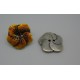 Bouton fleur base véritable argent émaillé orange 25mm