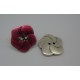 Bouton fleur base véritable argent émaillé fuschia 25mm