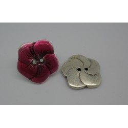 Bouton fleur base véritable argent émaillé fuschia 25mm