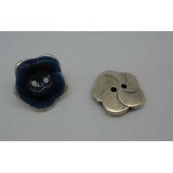 Bouton fleur base véritable argent émaillé bleu 20mm