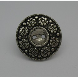 Bouton métallisé 8 fleurs vieil argent 23mm