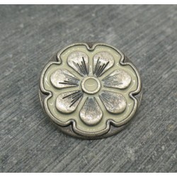 Bouton fleur 7 pétales vieil argent écru 23mm