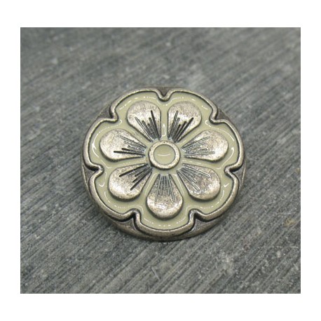 Bouton fleur 7 pétales vieil argent écru 23mm