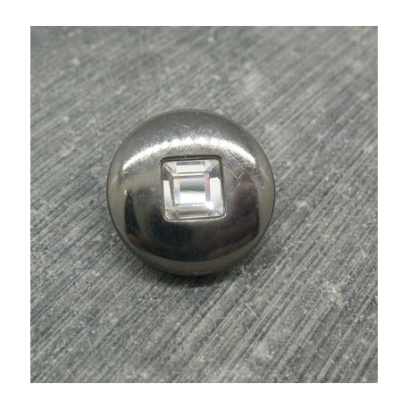 Bouton résine métallisé strass vieil argent 18mm