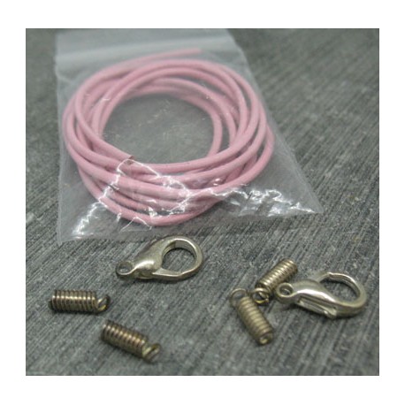 Lacet cuir rose 1m + 2 jeux d'attaches