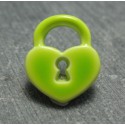 Bouton cadenas coeur vert anis 15mm 