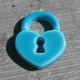 Bouton cadenas coeur turquoise 15mm 