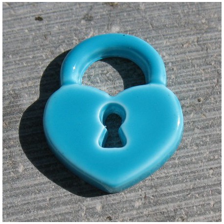 Bouton cadenas coeur turquoise 15mm 