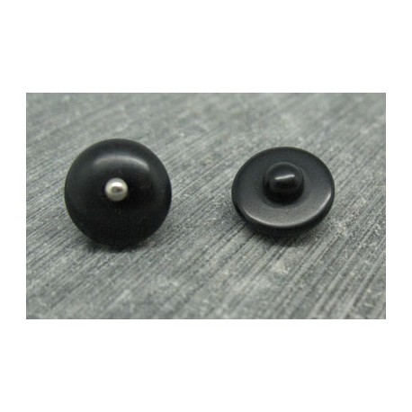 Bouton demi boule noir strass métal argent 13mm