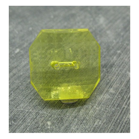 Bouton résine translucide imitation cristal  carré jaune 24mm